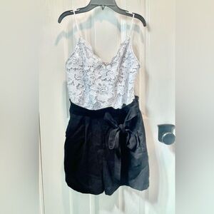 Cute Lace Bodice Black Tie-Waist Dress Shorts